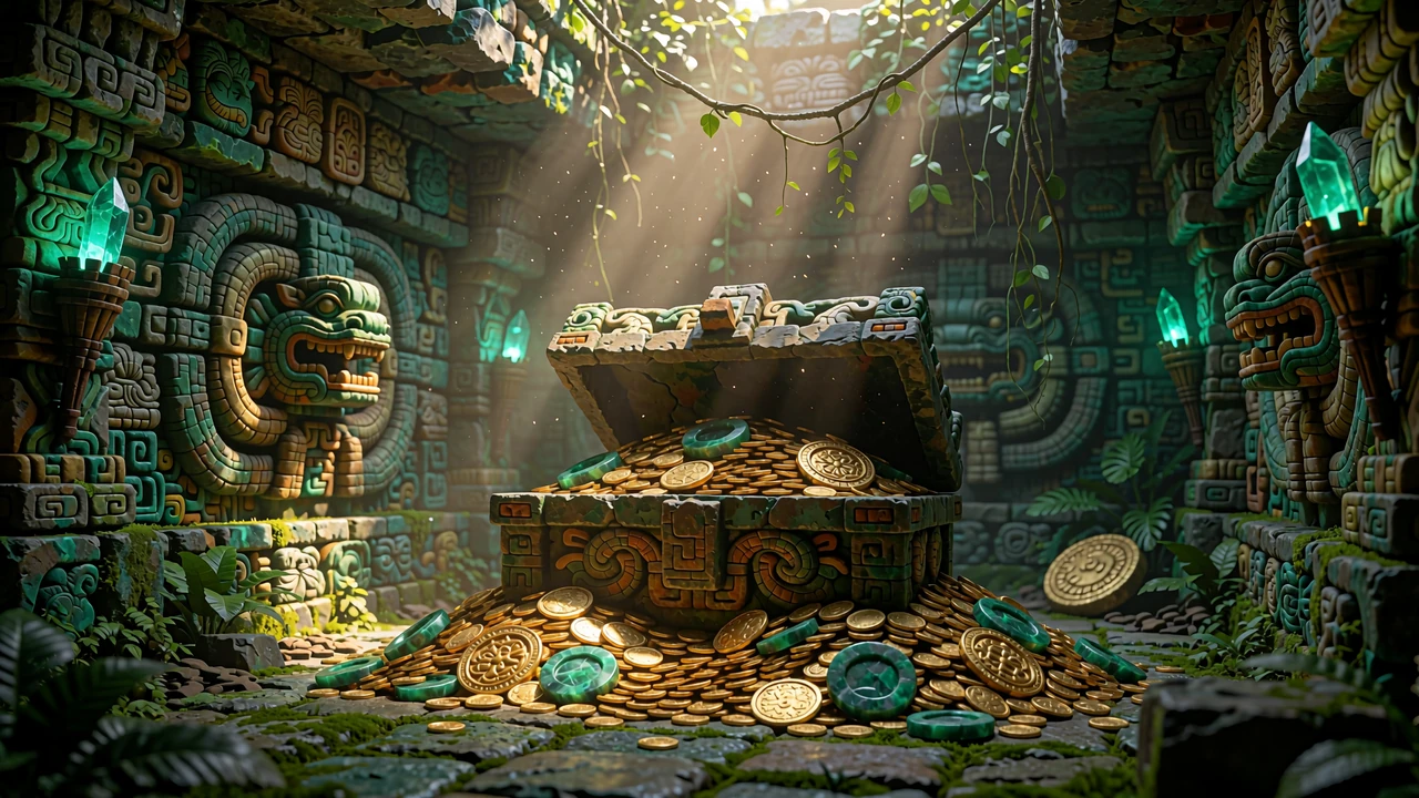 Kamienna komnata skarb&oacute;w Maj&oacute;w ze złotymi monetami - bonus powitalny 300% do &euro;1250 w Tikal Casino